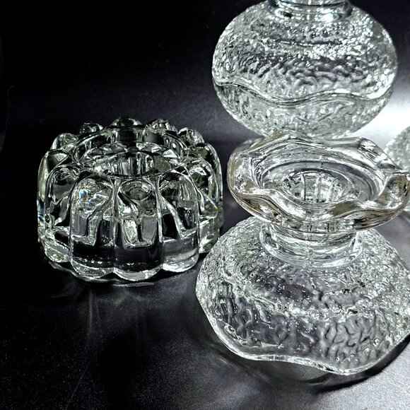 vtg assorted glass taper candleholders lot/6 wedding decor tablesettings low - Picture 4 of 9